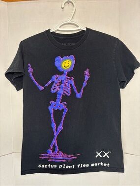 KAWS X Cactus Plant Flea Market Mens Black Hype Skeleton Graphic T Shirt